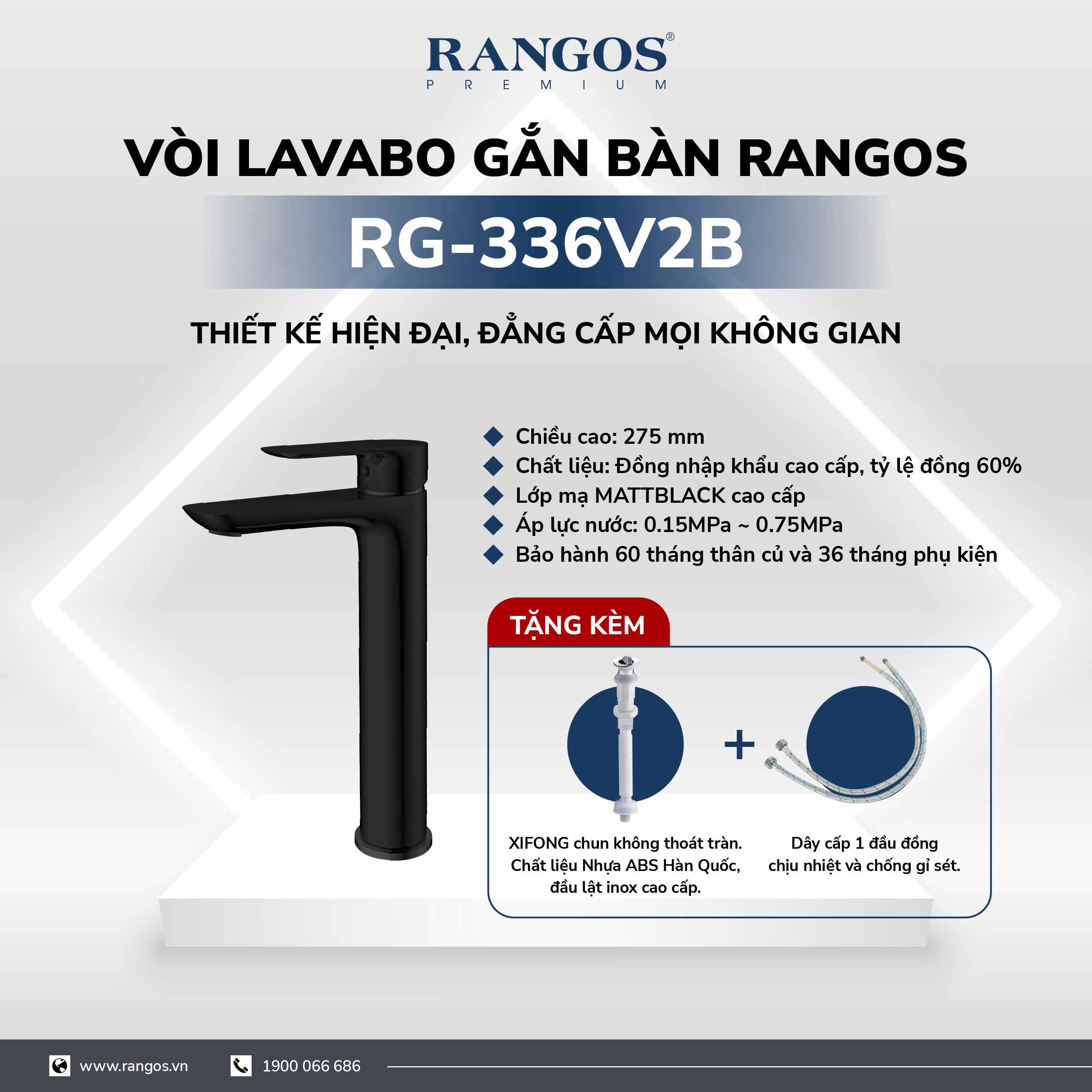 Bộ vòi lavabo gắn bàn Rangos RG-336V2B
